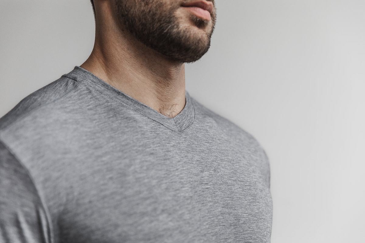 Nobull V-Neck Men's T Shirts Grey | Australia (OJ3250)